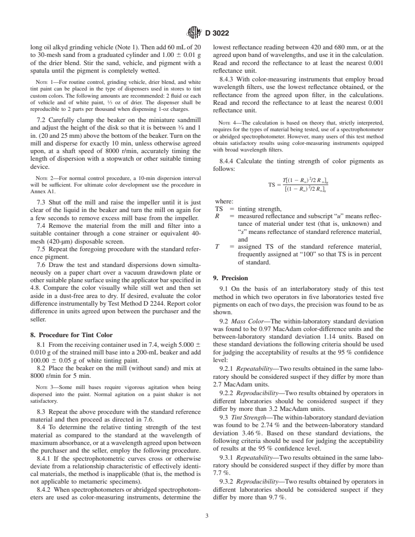 ASTM D3022-84(1996)e1 - Standard Test Method for Color and Strength of Color Pigments by Use of a Miniature Sandmill