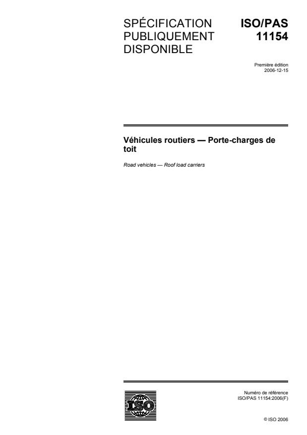 ISO/PAS 11154:2006 - Véhicules routiers -- Porte-charges de toit