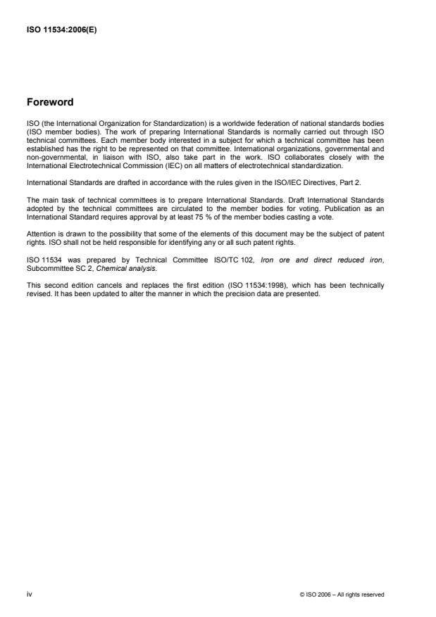 ISO 11534:2006 ISO 11534:2006 - Iron ores -- Determination of tin -- Flame atomic absorption spectrometric method - Page 4 preview