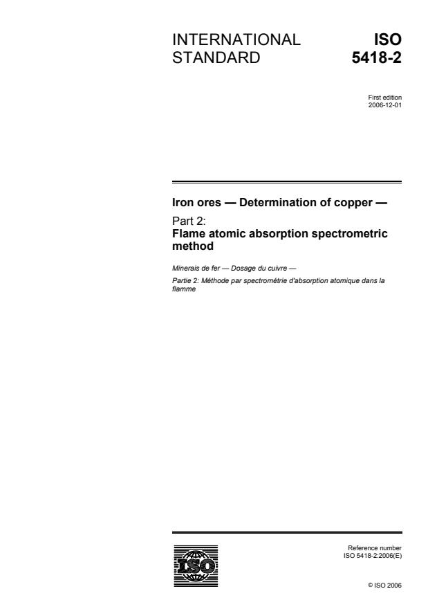 ISO 5418-2:2006 - Iron ores -- Determination of copper