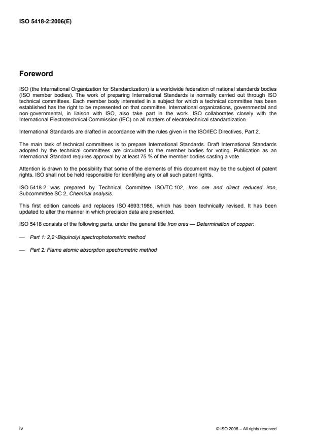 ISO 5418-2:2006 ISO 5418-2:2006 - Iron ores -- Determination of copper - Page 4 preview
