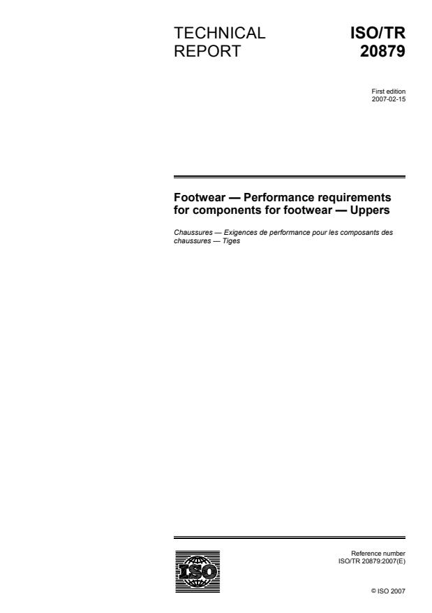 ISO/TR 20879:2007 - Footwear -- Performance requirements for components for footwear -- Uppers