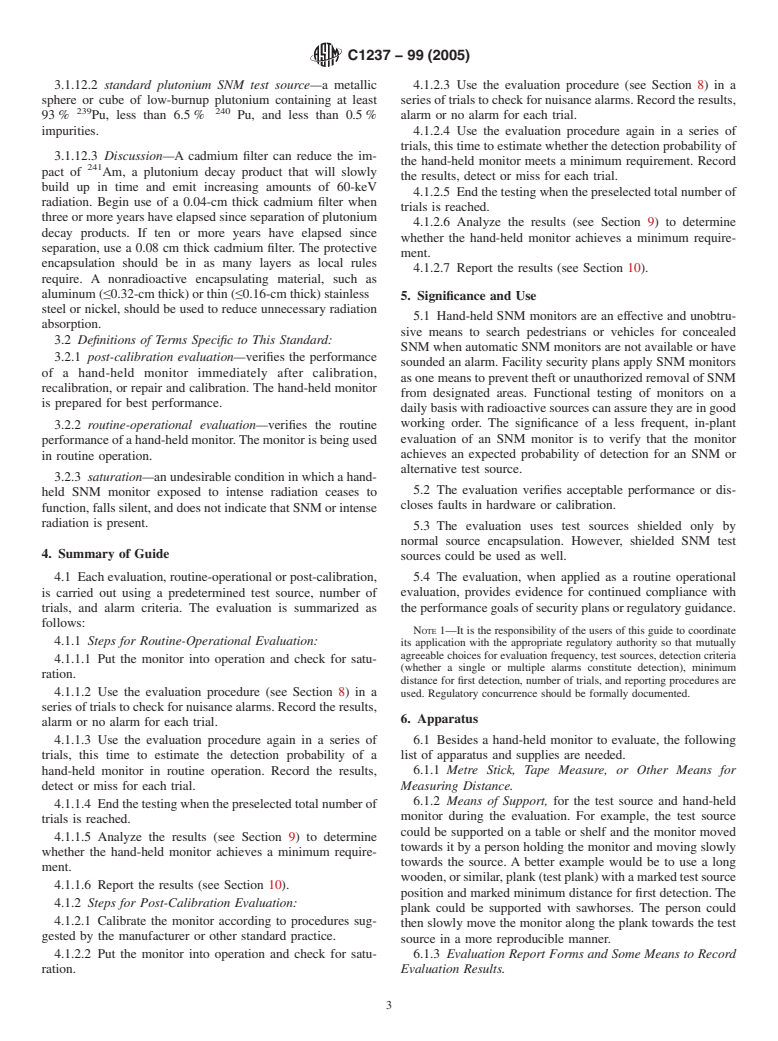 ASTM C1237-99(2005) - Standard Guide to In-Plant Performance Evaluation of Hand-Held SNM Monitors (Withdrawn 2014)