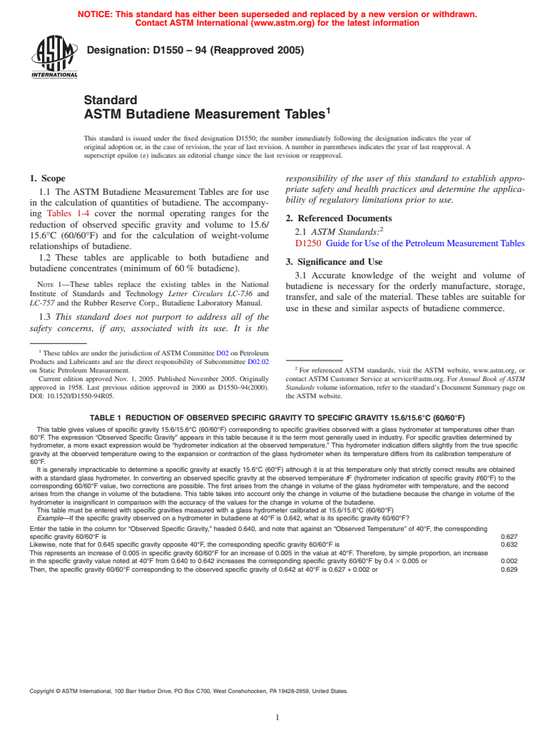 ASTM D1550-94(2005) - Standard ASTM Butadiene Measurement Tables