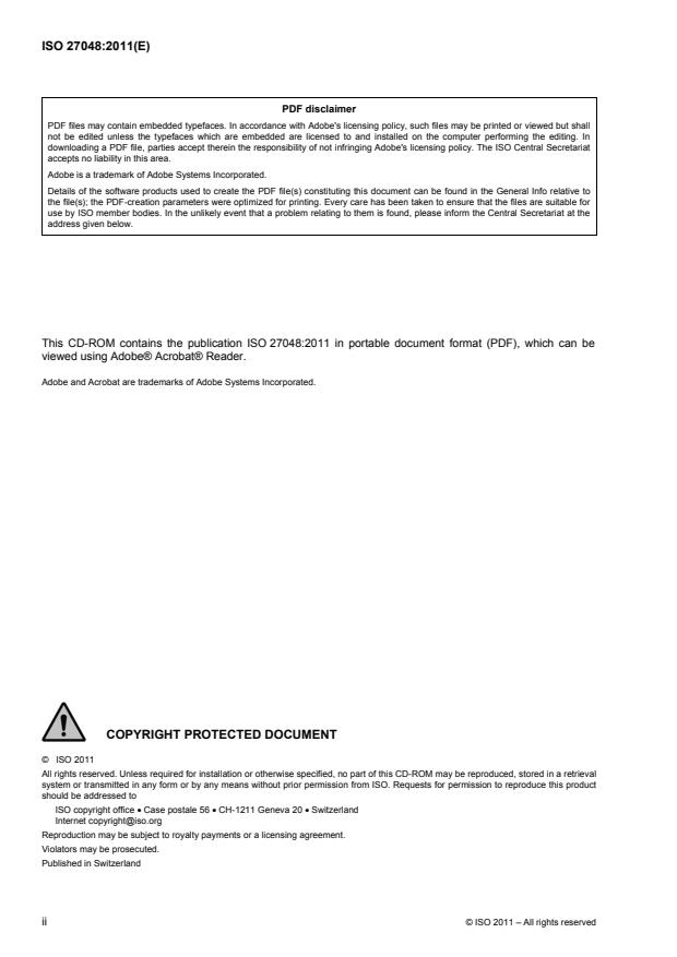 ISO 27048:2011 ISO 27048:2011 - Radiation protection -- Dose assessment for the monitoring of workers for internal radiation exposure - Page 2 preview