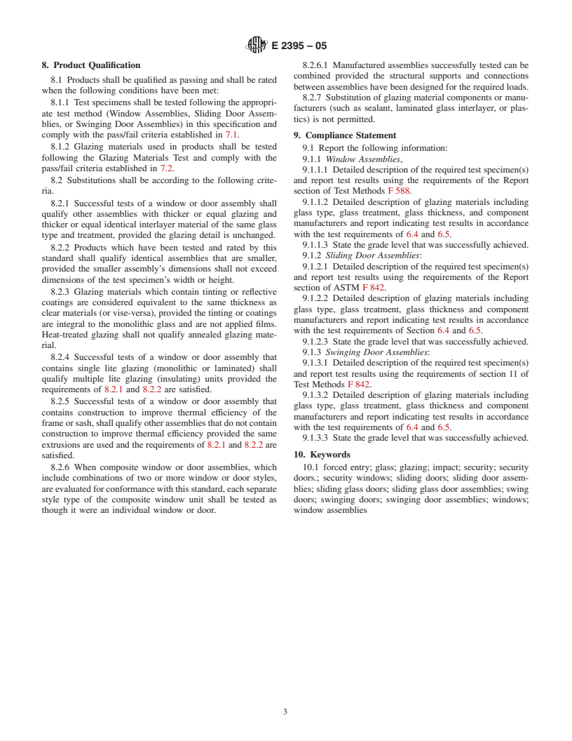 ASTM E2395-05 - Standard Specification for Voluntary Security Performance of Window and Door Assemblies with and without Glazing Impact