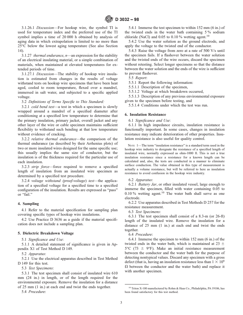 ASTM D3032-98 - Standard Test Methods for Hookup Wire Insulation