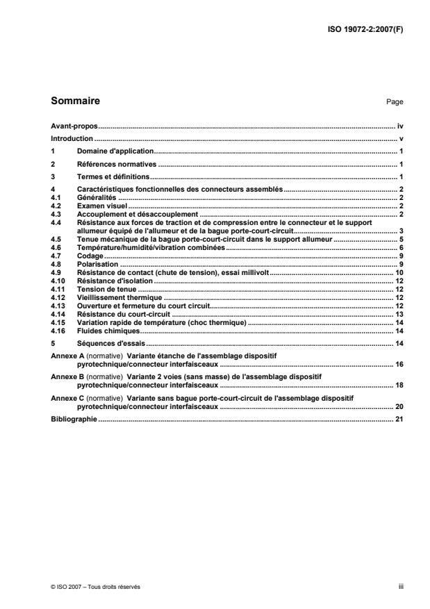 ISO 19072-2:2007 - Véhicules routiers -- Interface de raccordement pour dispositifs pyrotechniques, deux voies et trois voies