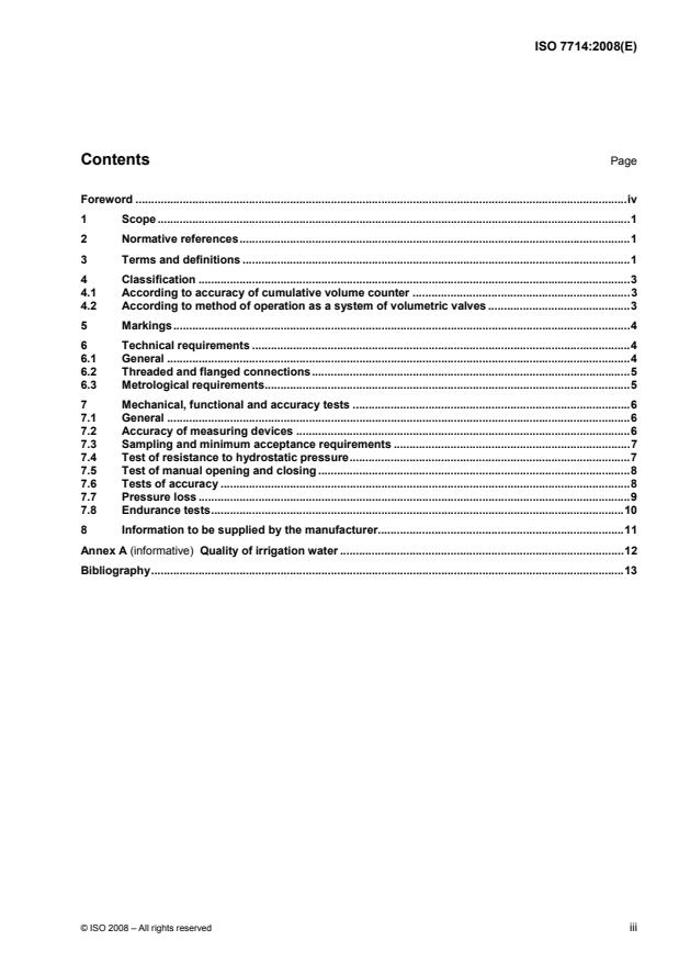 ISO 7714:2008 - Agricultural irrigation equipment -- Volumetric valves -- General requirements and test methods
