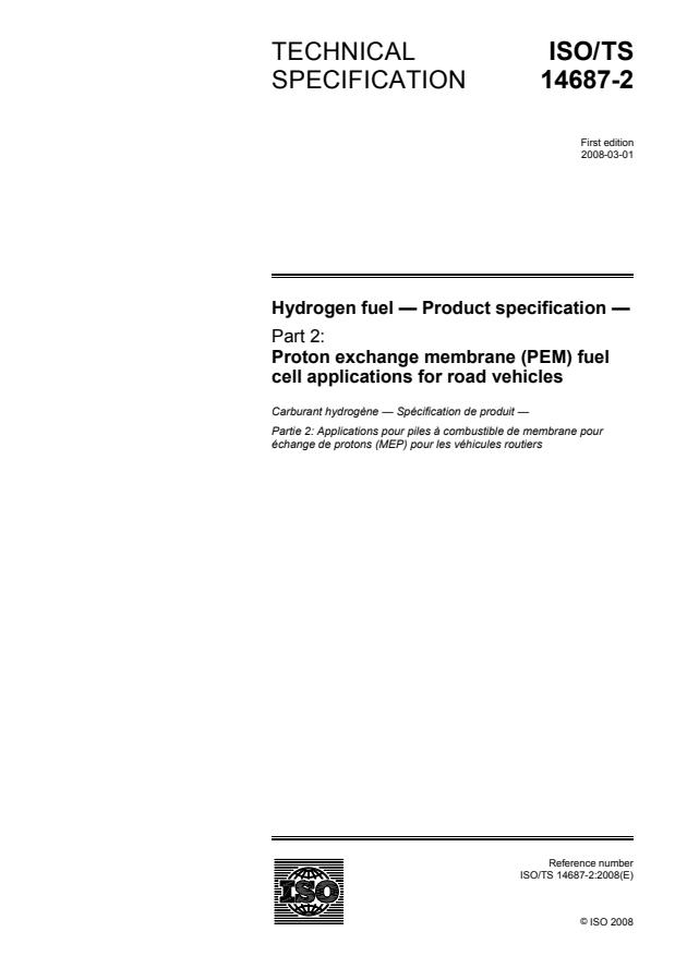 ISO/TS 14687-2:2008 - Hydrogen fuel -- Product specification
