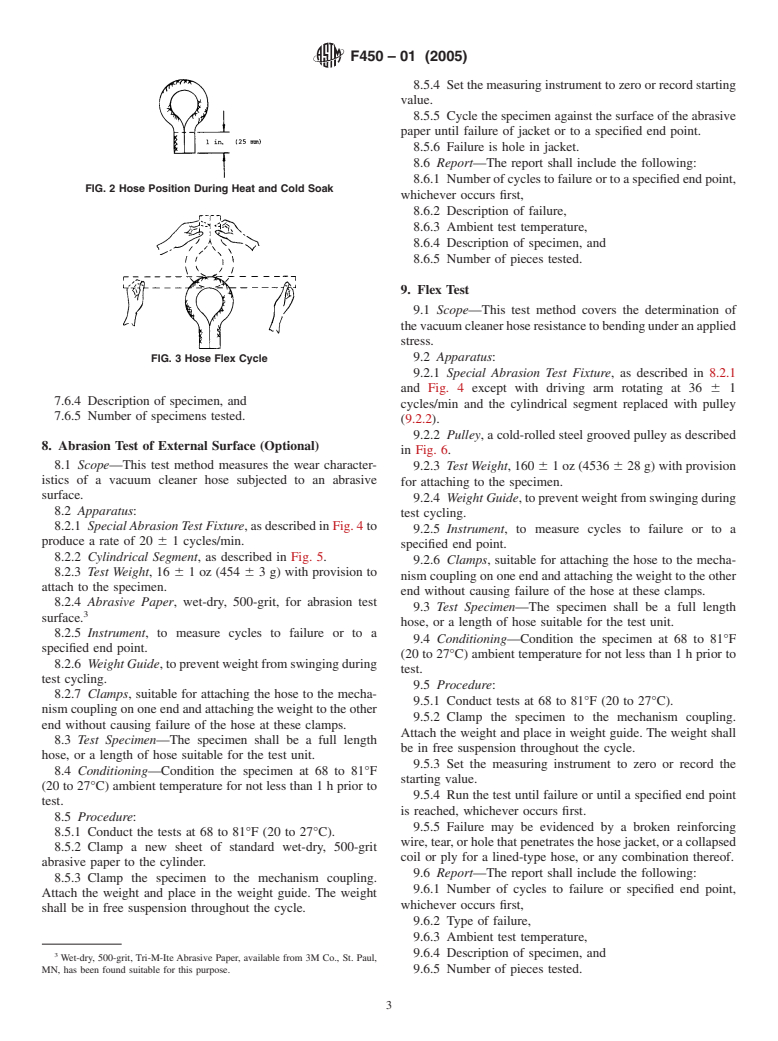 ASTM F450-01(2005) - Standard Test Methods for Vacuum Cleaner Hose&#8212;Durability and Reliability (Plastic Wire Reinforced)