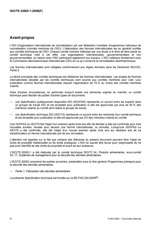 SIST-TS ISO/TS 22002-1:2011 ISO/TS 22002-1:2009 - Programmes prérequis pour la sécurité des denrées alimentaires - Page 4 preview