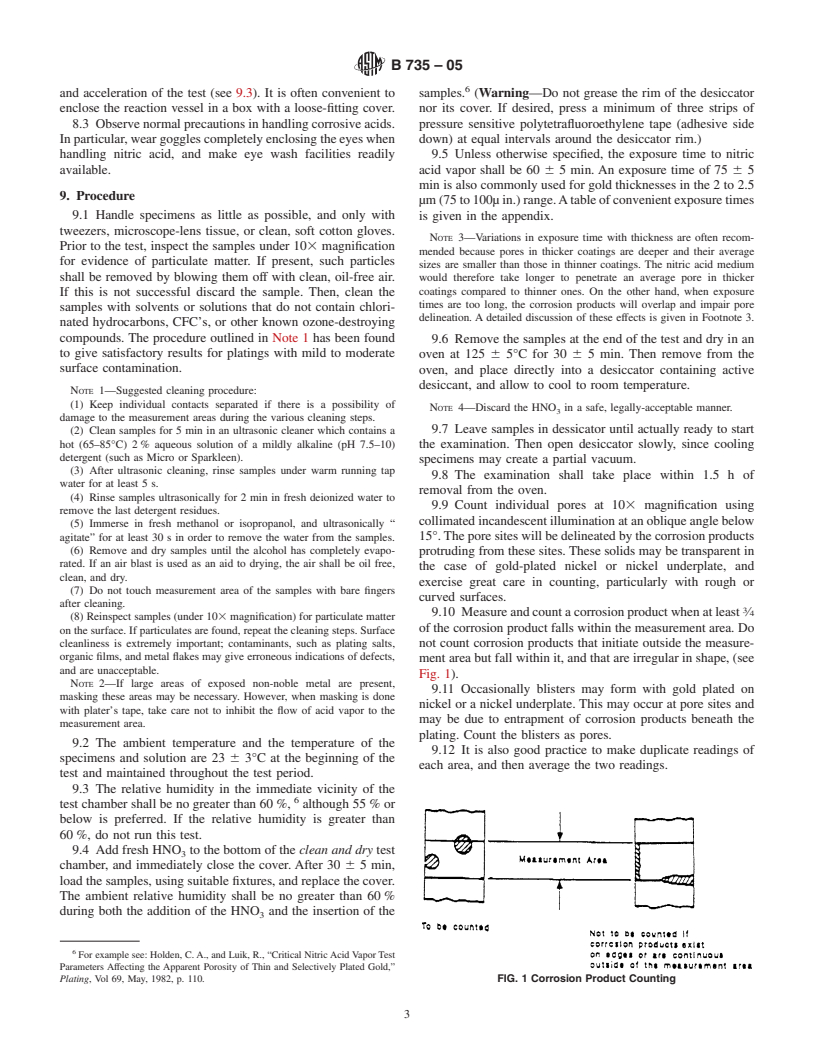 ASTM B735-05 - Standard Test Method for Porosity in Gold Coatings on Metal Substrates by Nitric Acid Vapor