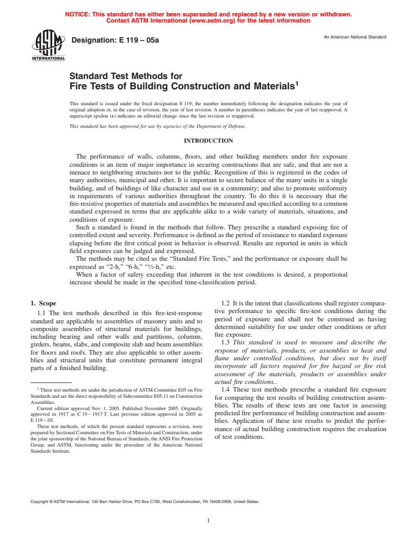 ASTM E119-05a - Standard Test Methods for Fire Tests of Building Construction and Materials