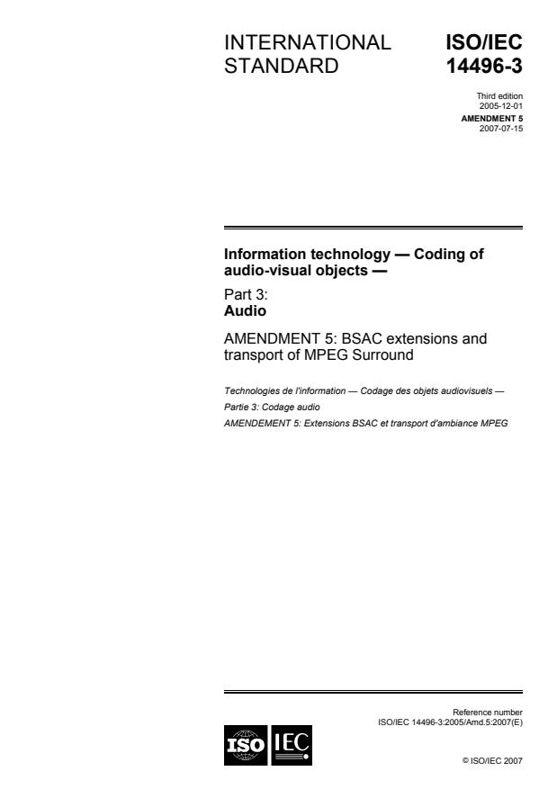 ISO/IEC 14496-3:2005/Amd 5:2007 - BSAC extensions and transport of MPEG Surround