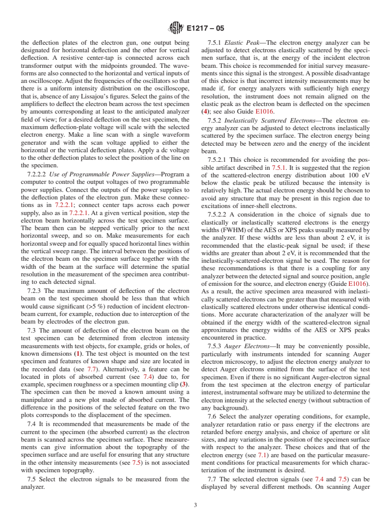 ASTM E1217-05 - Standard Practice for Determination of the Specimen Area Contributing to the Detected Signal in Auger Electron Spectrometers and Some  X-Ray Photoelectron Spectrometers