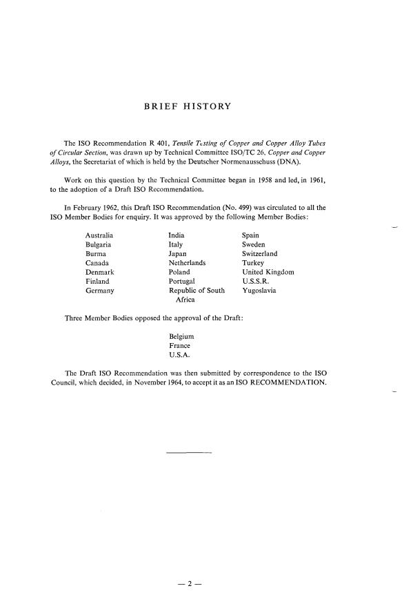 ISO/R 401:1964 ISO/R 401:1964 - Tensile testing of copper and copper alloy tubes of circular section - Page 2 preview