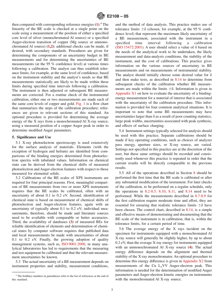 ASTM E2108-05 - Standard Practice for Calibration of the Electron Binding-Energy Scale of an X-Ray Photoelectron Spectrometer