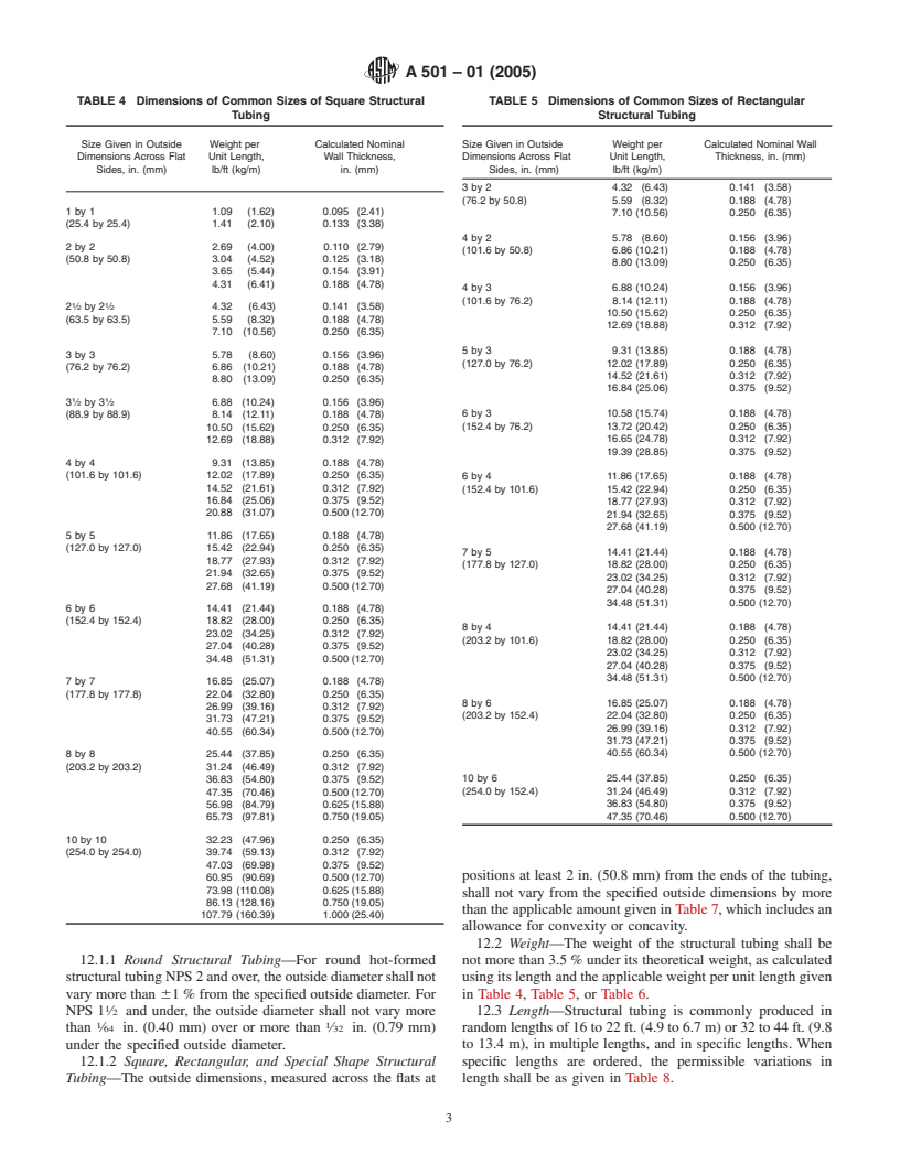 ASTM A501-01(2005) - Standard Specification for Hot-Formed Welded and Seamless Carbon Steel Structural Tubing