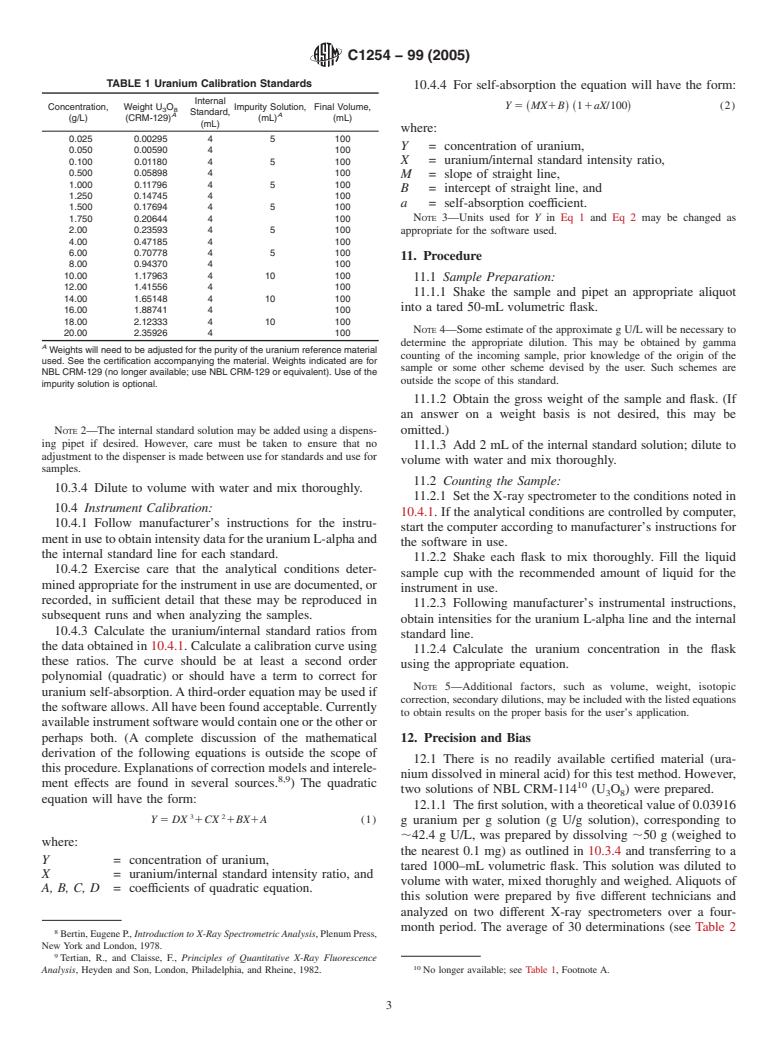 ASTM C1254-99(2005) - Standard Test Method for Determination of Uranium in Mineral Acids by X-Ray Fluorescence