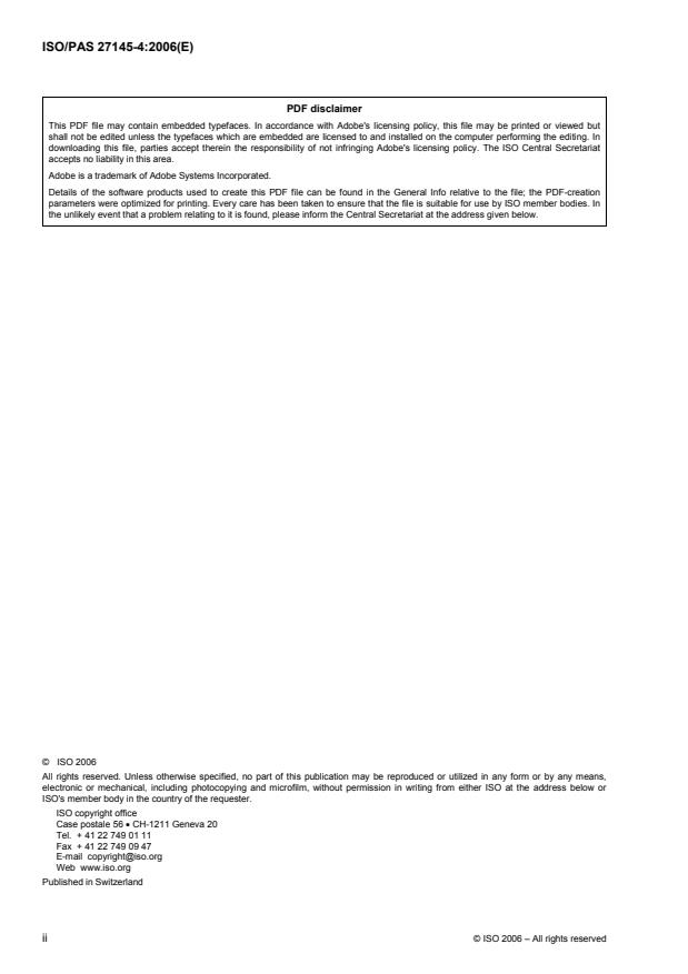 ISO/PAS 27145-4:2006 ISO/PAS 27145-4:2006 - Road vehicles -- Implementation of WWH-OBD communication requirements - Page 2 preview