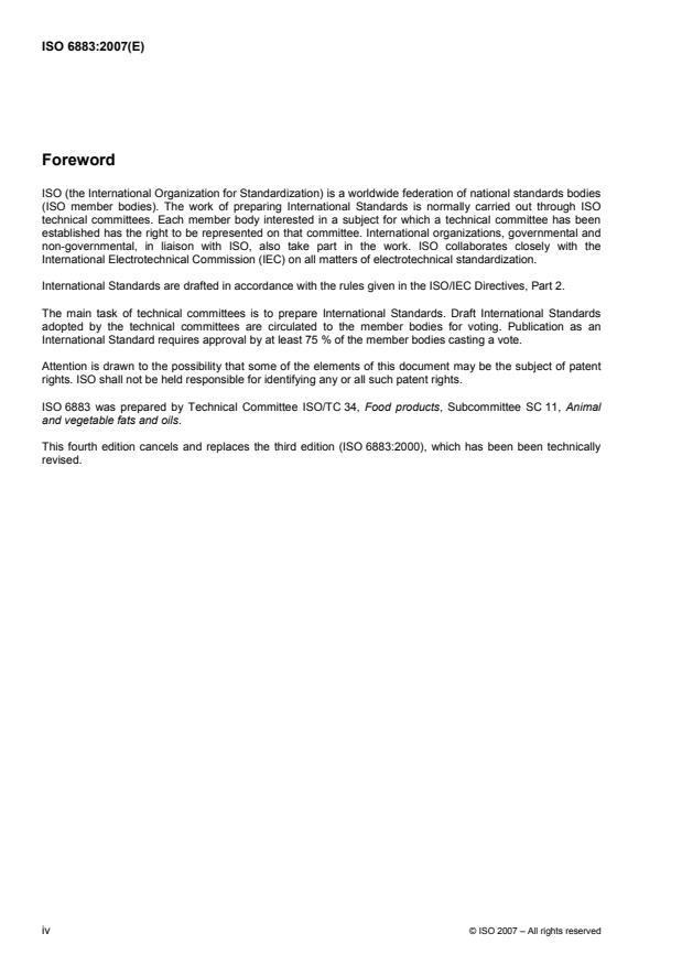 ISO 6883:2007 ISO 6883:2007 - Animal and vegetable fats and oils -- Determination of conventional mass per volume (litre weight in air) - Page 4 preview