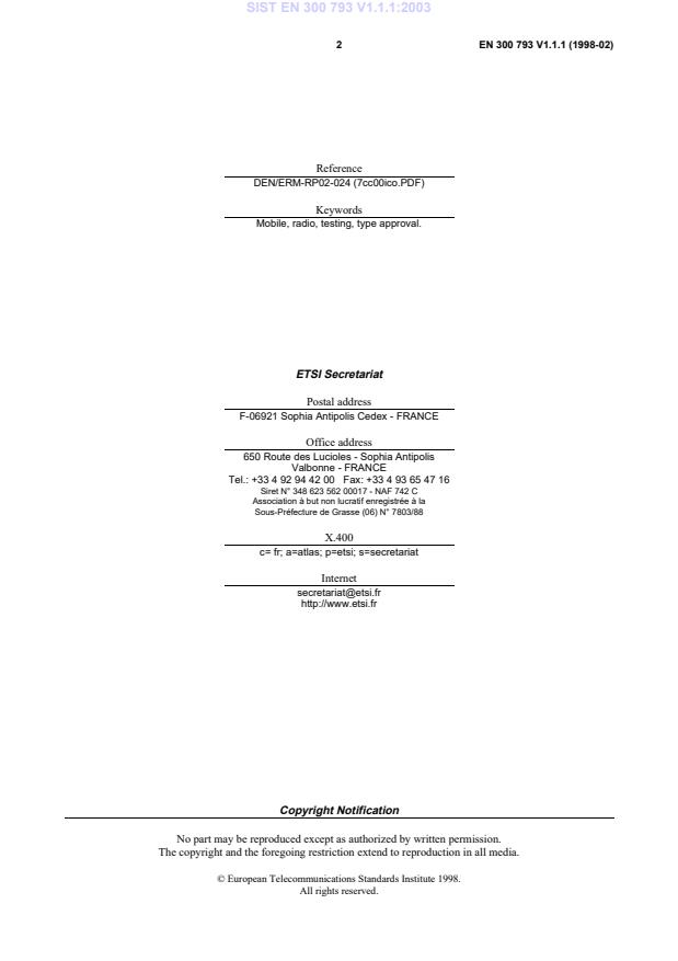 SIST EN 300 793 V1.1.1:2003 SIST EN 300 793 V1.1.1:2003 - Page 4 preview