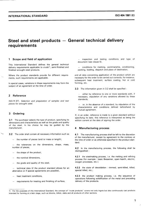 ISO 404:1981 - Steel and steel products -- General technical delivery requirements