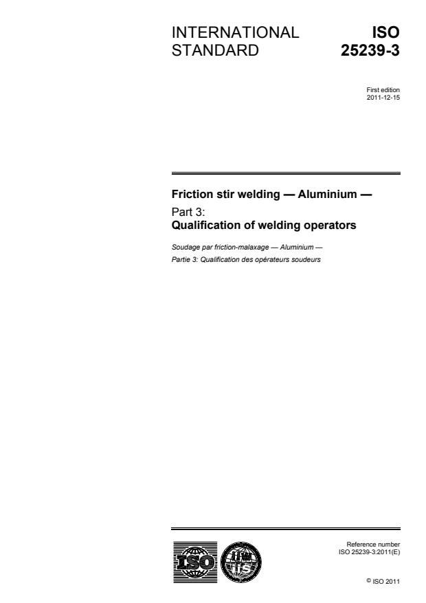 ISO 25239-3:2011 - Friction stir welding -- Aluminium