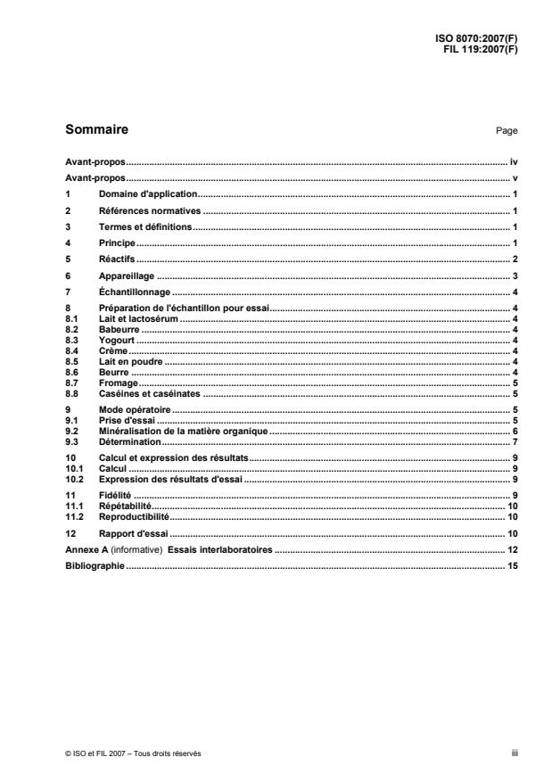 ISO 8070:2007 - Lait et produits laitiers -- Détermination des teneurs en calcium, sodium,  potassium et magnésium -- Méthode spectrométrique par absorption atomique
