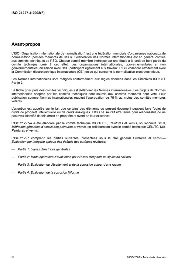 ISO 21227-4:2008 ISO 21227-4:2008 - Peintures et vernis -- Évaluation par imagerie optique des défauts des surfaces revetues - Page 4 preview
