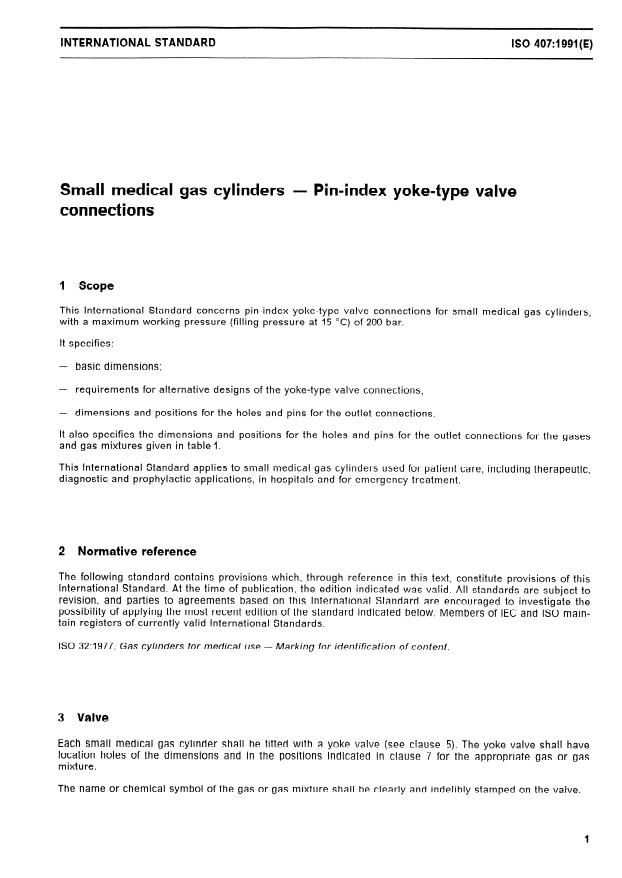 ISO 407:1991 - Small medical gas cylinders -- Pin-index yoke-type valve connections