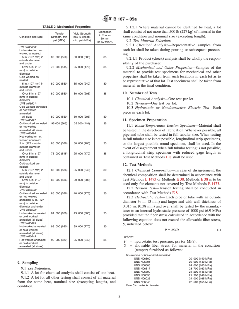 ASTM B167-05a - Standard Specification for Nickel-Chromium-Iron Alloys (UNS N06600, N06601, N06603, N06690, N06693, N06025, and N06045)* and Nickel-Chromium-Cobalt-Molybdenum Alloy (UNS N06617) Seamless Pipe and Tube