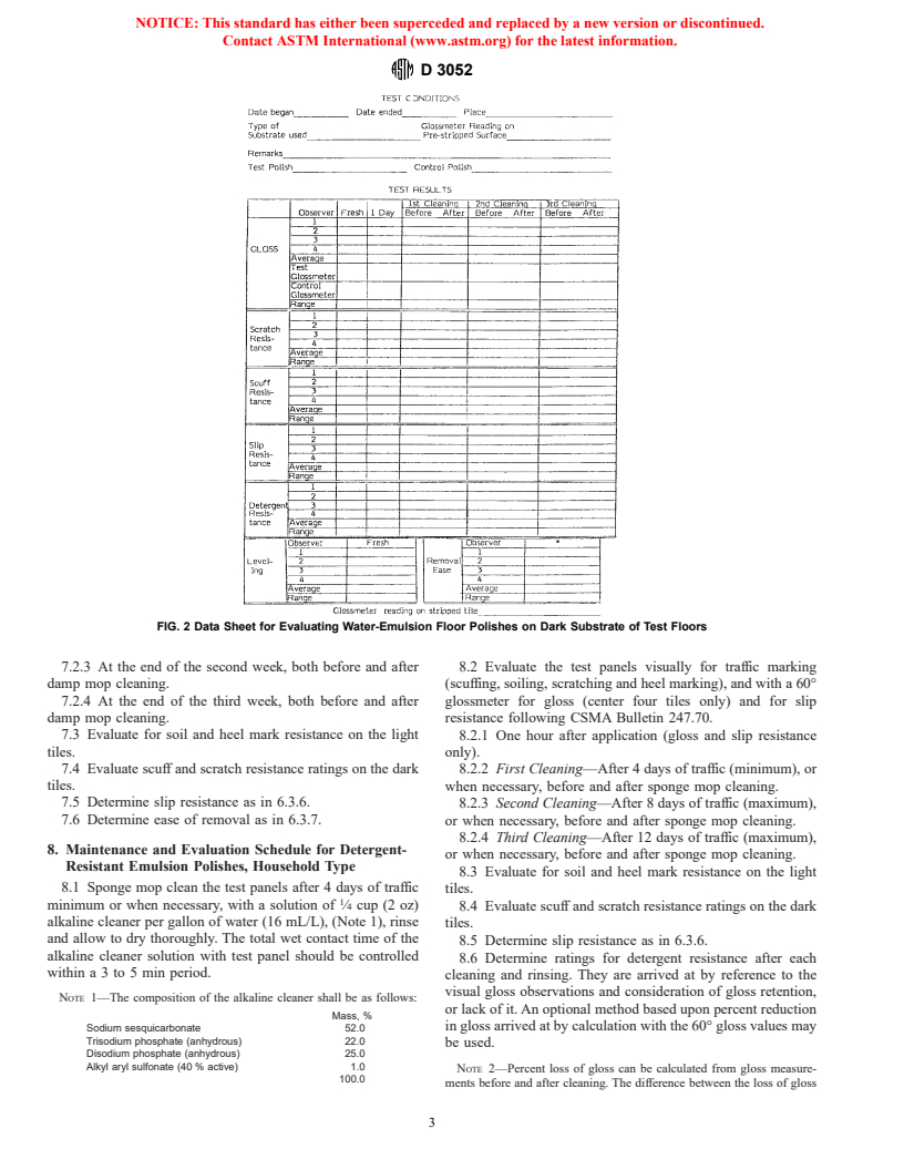 ASTM D3052-87(1996) - Standard Practice for Rating Water-Emulsion Floor Polishes