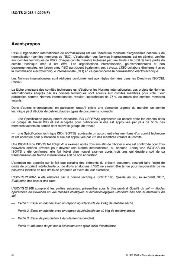 ISO/TS 21268-1:2007 ISO/TS 21268-1:2007 - Qualité du sol -- Modes opératoires de lixiviation en vue d'essais chimiques et écotoxicologiques ultérieurs des sols et matériaux du sol - Page 4 preview