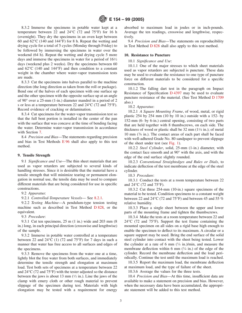 ASTM E154-99(2005) - Standard Test Methods for Water Vapor Retarders Used in Contact with Earth Under Concrete Slabs, on Walls, or as Ground Cover