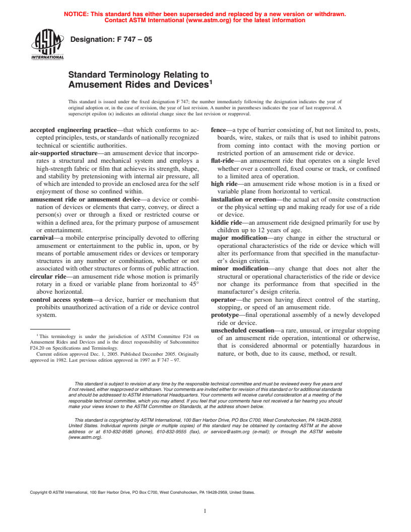 ASTM F747-05 - Standard Terminology Relating to Amusement Rides and Devices