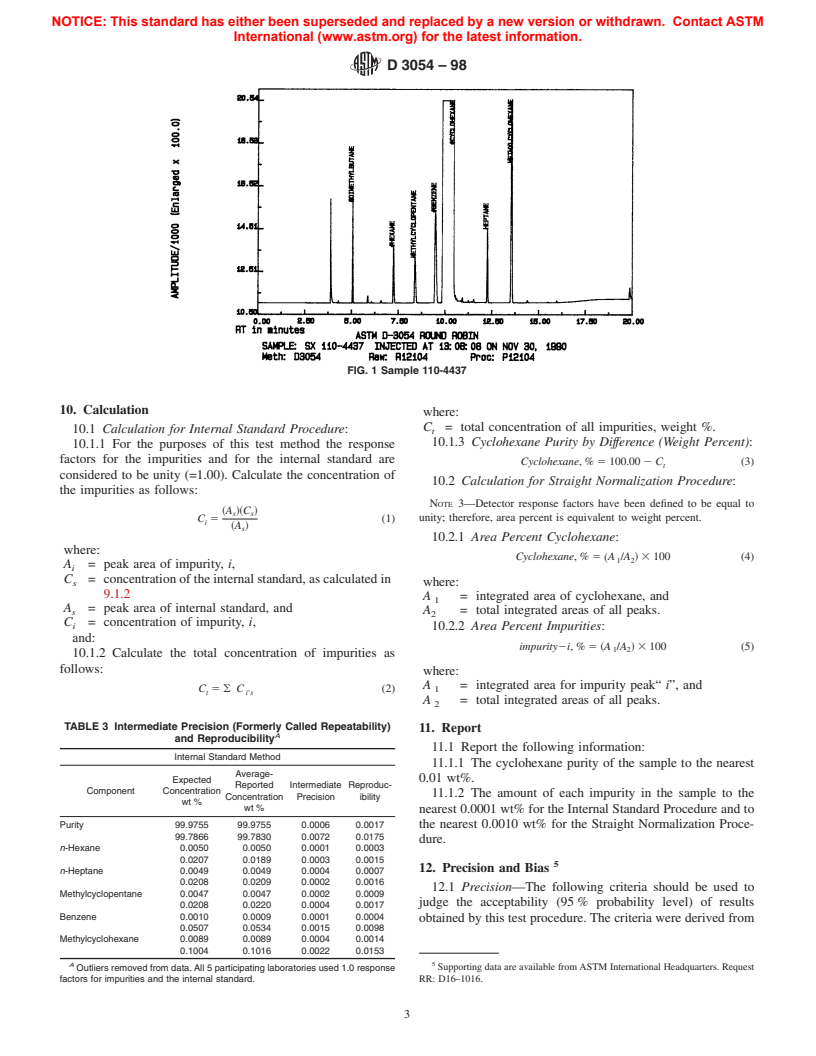 ASTM D3054-98 - Standard Test Methods for Analysis of Cyclohexane by Gas Chromatography (Withdrawn 2007)