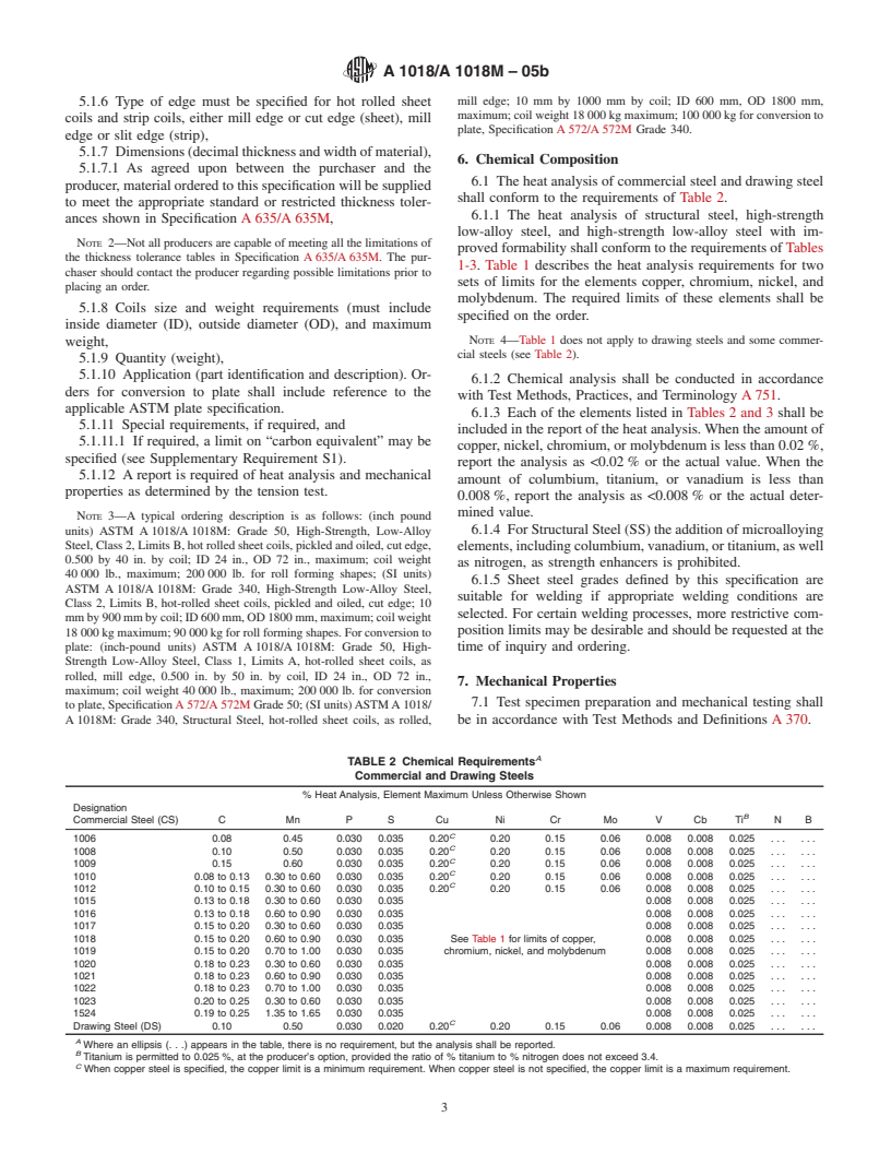 ASTM A1018/A1018M-05b - Standard Specification for Steel, Sheet and Strip, Heavy-Thickness Coils, Hot-Rolled, Carbon, Commercial, Drawing, Structural, High-Strength Low-Alloy, and High-Strength Low-Alloy with Improved Formability