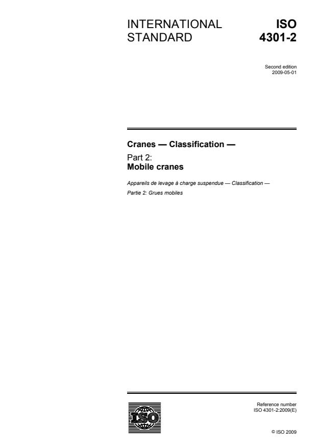 ISO 4301-2:2009 - Cranes -- Classification