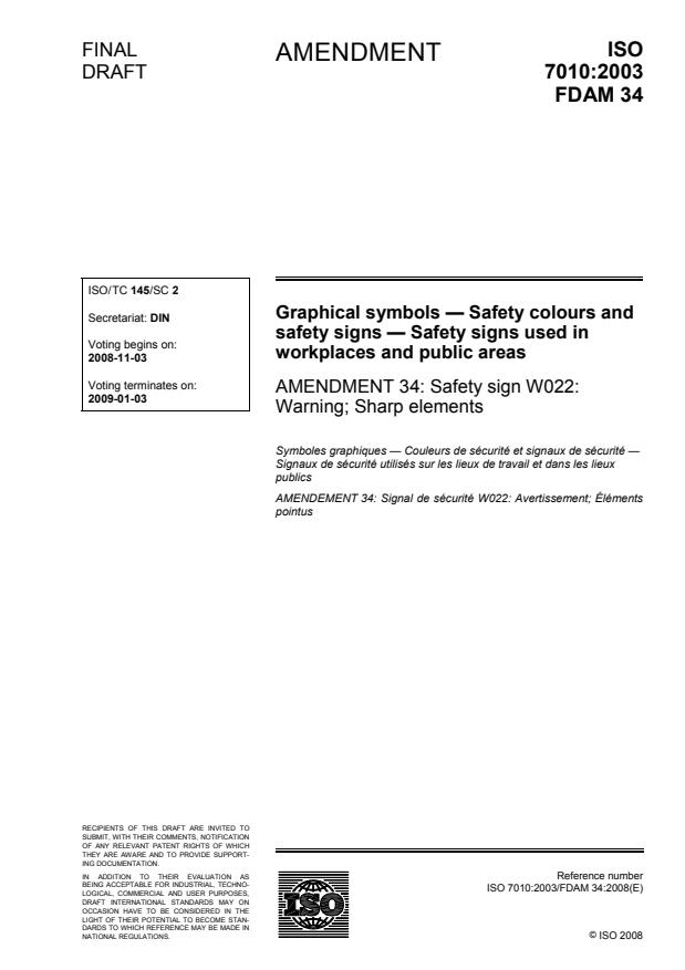 ISO 7010:2003/FDAmd 34 - Safety sign W022: Warning; Sharp elements