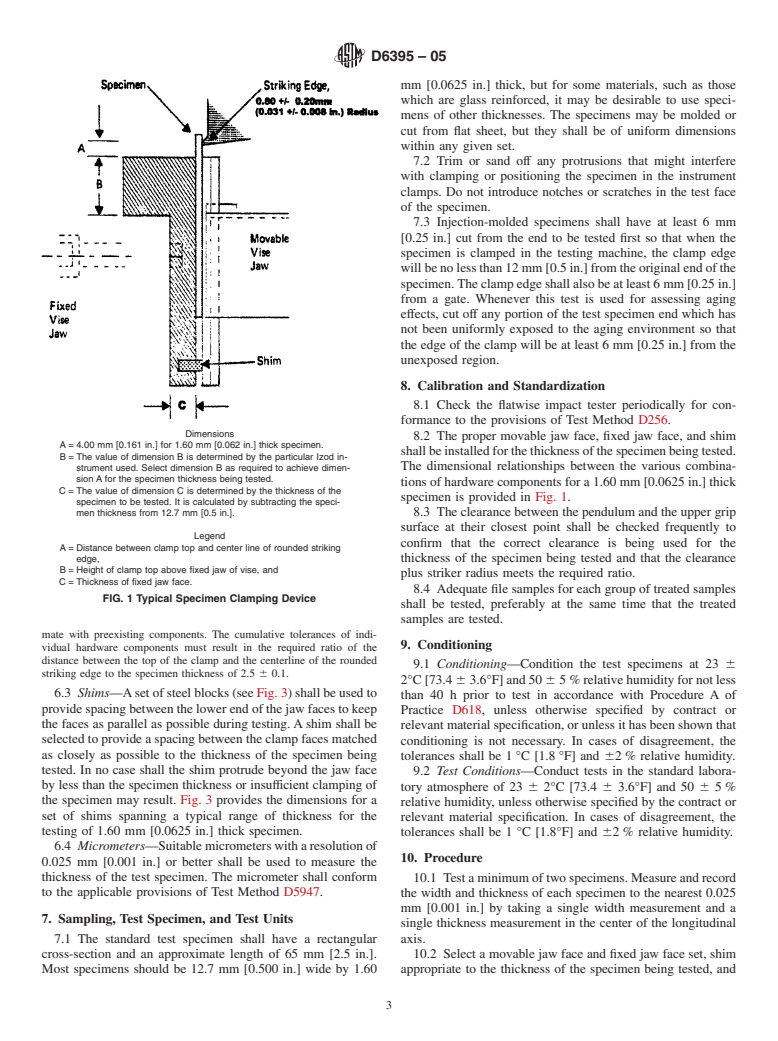 ASTM D6395-05 - Standard Test Method for Flatwise Flexural Impact Resistance of Rigid Plastics