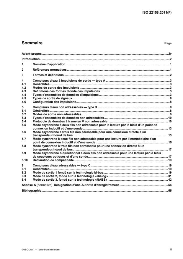 ISO 22158:2011 - Protocoles d'entrée/sortie et interfaces électroniques pour compteurs d'eau -- Exigences