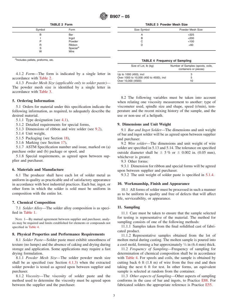 ASTM B907-05 - Standard Specification for Zinc, Tin and Cadmium Base Alloys Used as Solders