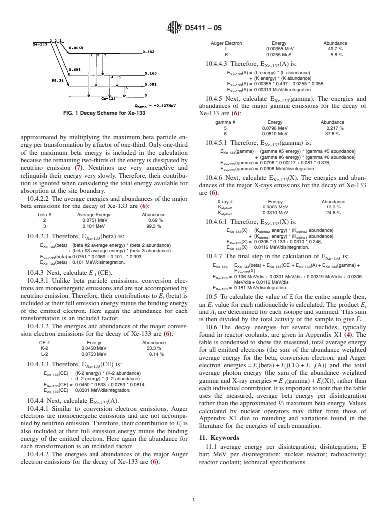 ASTM D5411-05 - Standard Practice for Calculation of Average Energy Per Disintegration (E) for a Mixture of Radionuclides in Reactor Coolant