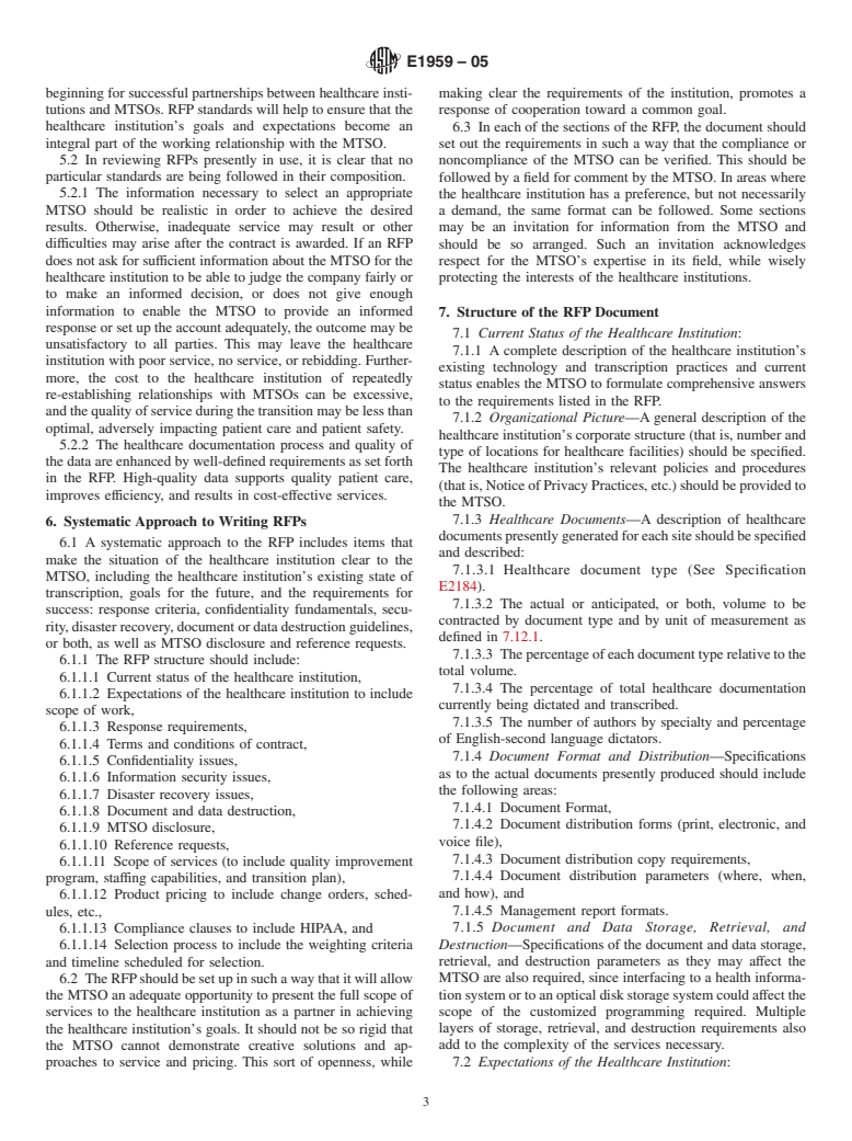 ASTM E1959-05 - Standard Guide for Requests for Proposals Regarding Medical Transcription Services for Healthcare Institutions