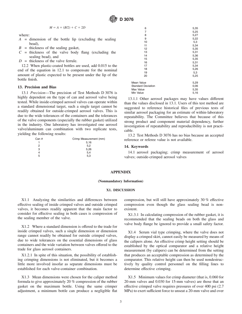 ASTM D3076-00 - Standard Test Methods for Effective Crimping on Outside Crimped Valves of Aerosol Containers