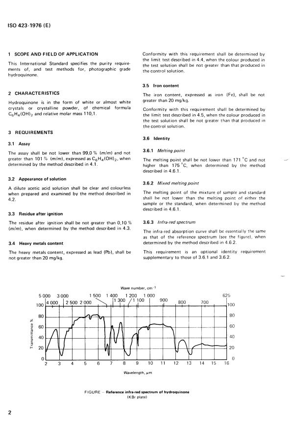 ISO 423:1976 ISO 423:1976 - Photographic grade hydroquinone -- Specification - Page 4 preview