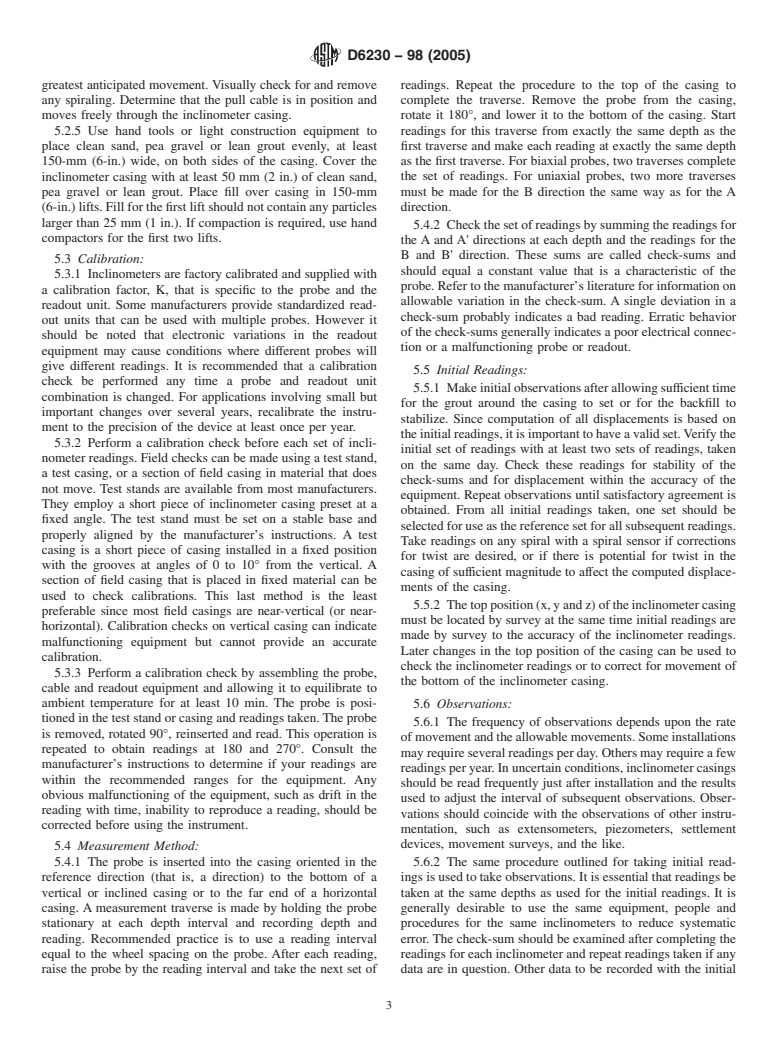 ASTM D6230-98(2005) - Standard Test Method for Monitoring Ground Movement Using Probe-Type Inclinometers