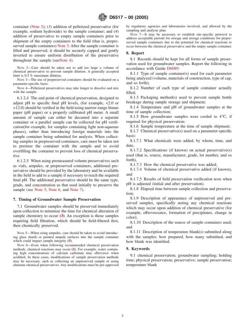 ASTM D6517-00(2005) - Standard Guide for Field Preservation of Groundwater Samples